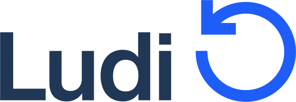 Ludi logo blue text and symbol