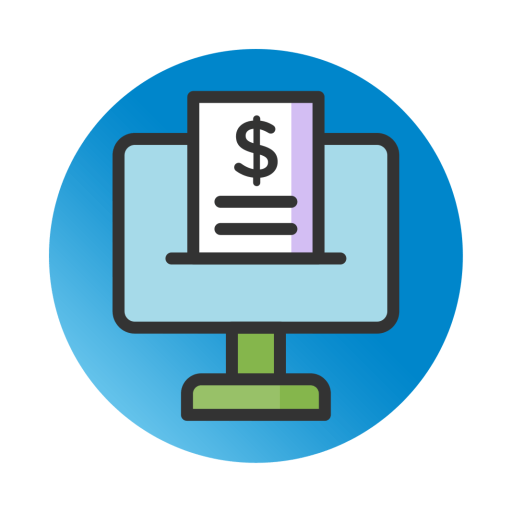 An icon of a computer and financial payments