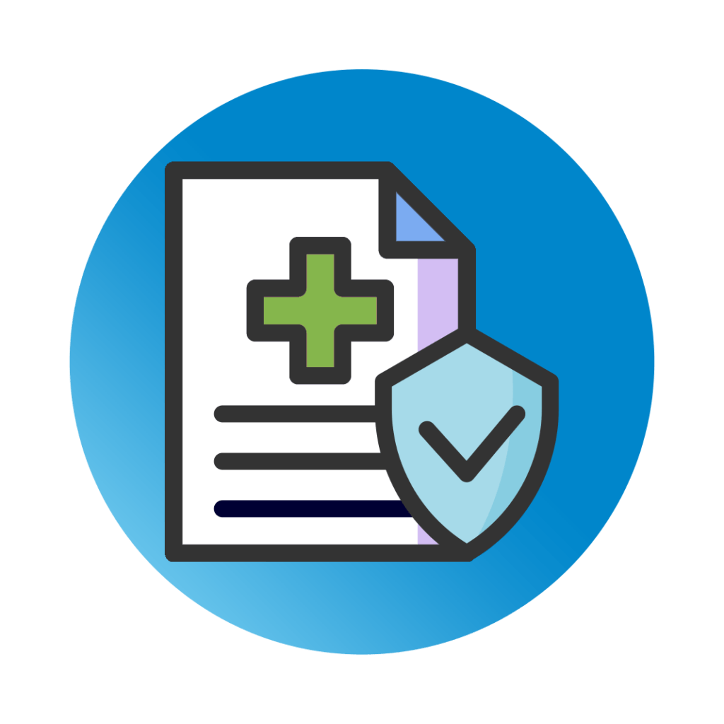 Illustration of a legal contract and shield illustrating healthcare compliance