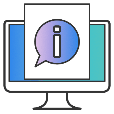 Icon featuring an page with information on top of a desktop computer