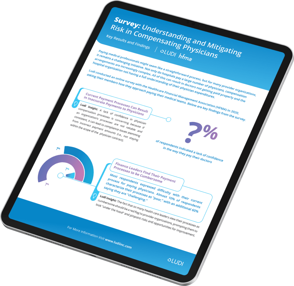 Tablet mockup of "Survey: Understanding and Mitigating Risk in Compensating Physicians"