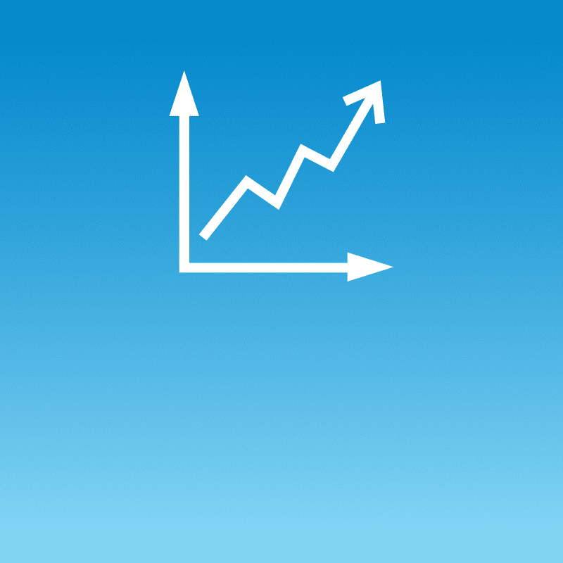 Graph icon set against blue-light blue gradient background