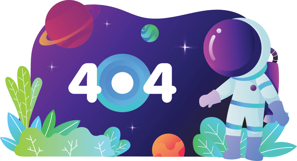 "Lost in Space" 404 page concept with astronaut, planets and 404 text