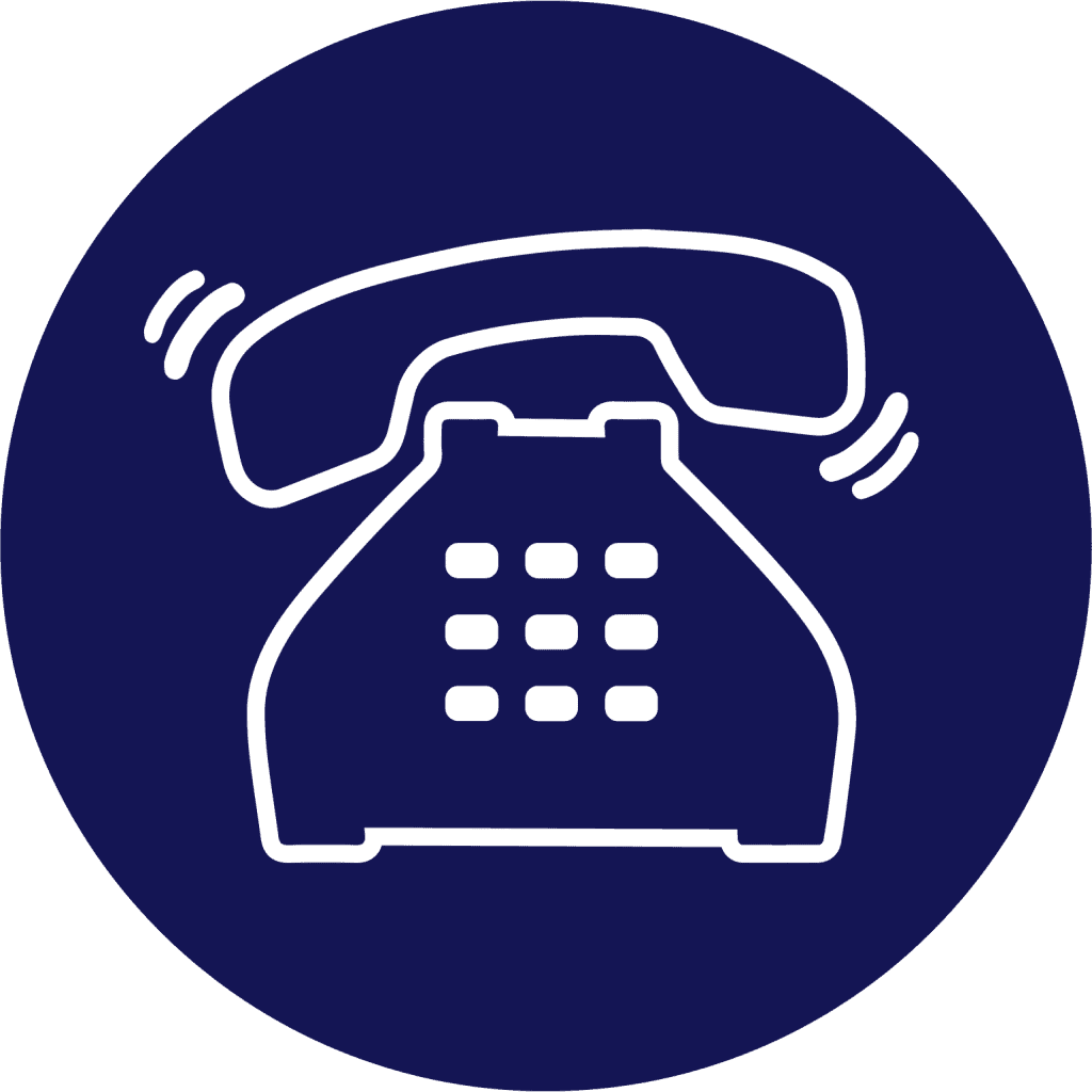 Icon of a phone ringing on a navy circle
