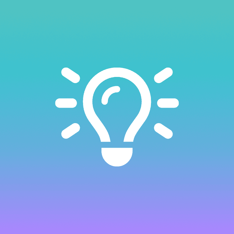 Aqua to purple gradient with lightbulb on icon in the center
