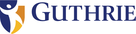 Logo featuring a stylized figure in blue with a raised arm, adjacent to an orange shield-like shape on the left. The word "Guthrie" is written in bold, navy blue letters to the right.